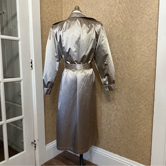 VTG 80s Metallic Champagne Tone Trench Coat - Picture 5 of 14